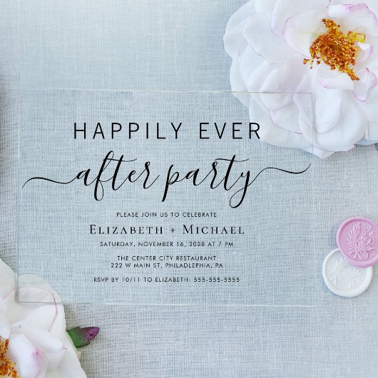 シックなウェディングレセプション後のパーティー アクリル招待状