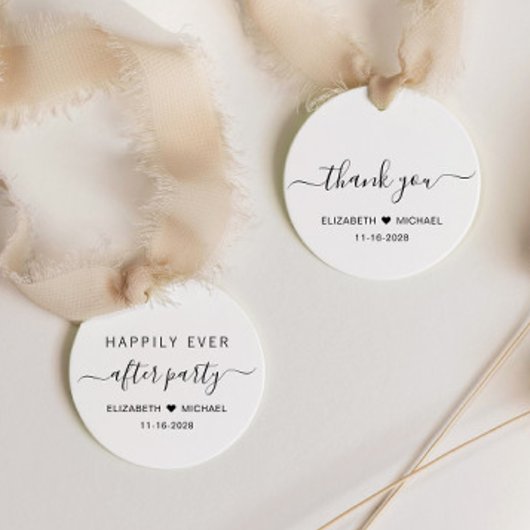 シックなウェディングレセプション後パーティーありがとう フェイバータグ