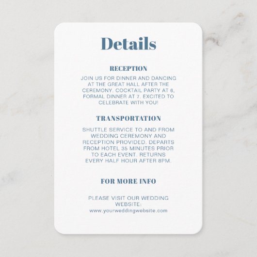 シックなウェディングレセプション詳細エンクロージャカード エンクロージャーカード (正面)