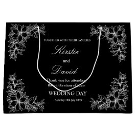 シックなウェディング華美デイフレームと花 ラージペーパーバッグ