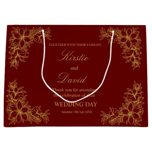 シックなウェディング華美デイフレームと花 ラージペーパーバッグ (正面)