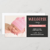 シックなウェルカムベビーガール誕生のお知らせ 案内状 (正面/裏面)