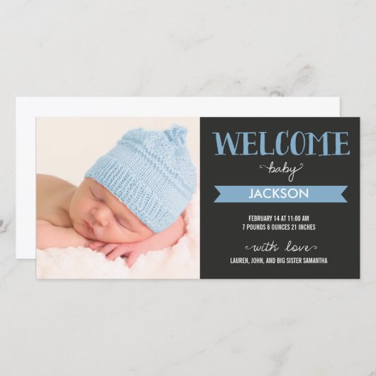 シックなウェルカム男の赤ちゃん誕生のお知らせ 案内状 (正面/裏面)