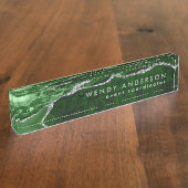 シックなウォーターカラーエメラルドグリーンシルバーグリッターゲート デスクネームプレート (側面)