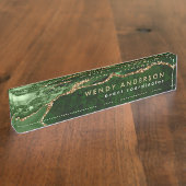 シックなウォーターカラーエメラルドグリーン金ゴールドグリッターアゲート デスクネームプレート (側面)