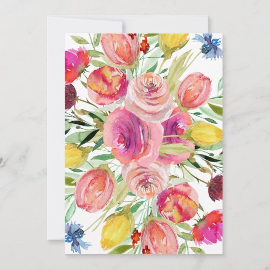 シックなウォーターカラーガーデンフラワーズブライダルシャワー 招待状 (裏面)