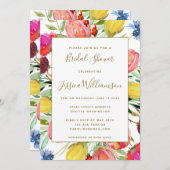 シックなウォーターカラーガーデンフラワーズブライダルシャワー 招待状 (正面/裏面)