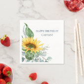 シックなウォーターカラーサンフラワーフローラ誕生日ナプキンス スタンダードカクテルナプキン (インサイチュ)