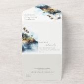 シックなウォーターカラーシースケープパームツリーアイランド結婚ズ オールインワン招待状 (外側)