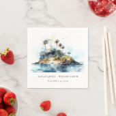 シックなウォーターカラーシースケープパームツリーアイランド結婚ズ スタンダードカクテルナプキン (インサイチュ)