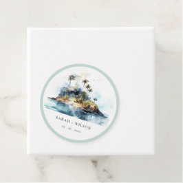 シックなウォーターカラーシースケープパームツリーアイランド結婚ズ フェイバータグ