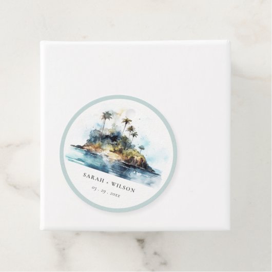 シックなウォーターカラーシースケープパームツリーアイランド結婚ズ フェイバータグ (インサイチュ)