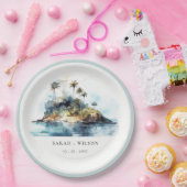 シックなウォーターカラーシースケープパームツリーアイランド結婚ズ ペーパープレート (パーティー)