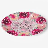 シックなウォーターカラーピンクフローラブライダルシャワー ペーパープレート (アングル)