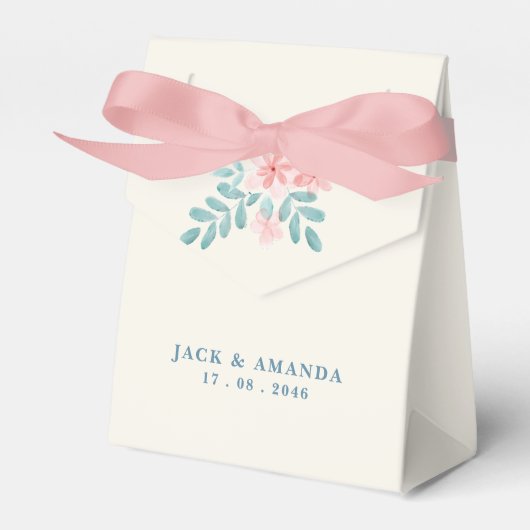 シックなウォーターカラーピンクフローラ結婚式の引き出物ボックス フェイバーボックス (正面サイド)