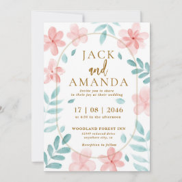 シックなウォーターカラーピンクフローラ結婚式招待状 招待状