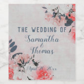 シックなウォーターカラーピンクベージュクリームフローラブーケ ワインラベル (シングルラベル)