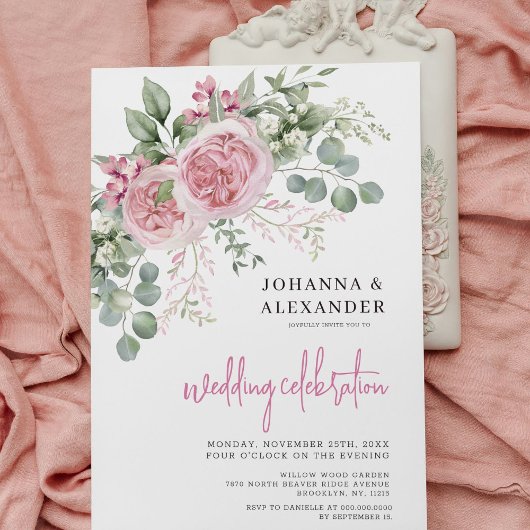 シックなウォーターカラーピーニーエレガンス結婚式招待状 招待状