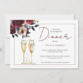 シックなウォーターカラーブルゴーニュフローラ婚約ディナー 招待状 (正面)