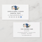 シックなウォーターカラーブルーフラワーズプロフェッショナルビジネス ロイヤリティカード (正面/裏面)