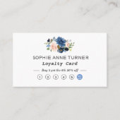 シックなウォーターカラーブルーフラワーズプロフェッショナルビジネス ロイヤリティカード (正面)