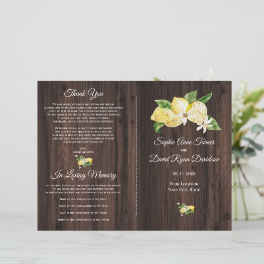 シックなウォーターカラーホワイトフローラウッド結婚式 プログラム (スタンド正面)