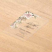 シックなウォーターカラーボホフラワーズブライダルシャワー アクリル招待状 (レイダウン)