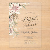 シックなウォーターカラーボホフラワーズブライダルシャワー アクリル招待状 (正面)