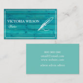 シックなウッドブルーターコイズとホワイトライター 名刺 (正面/裏面)