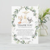 シックなウッドランドの動物素朴の緑の赤ちゃんシャワー サンキューカード (スタンド正面)