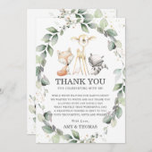 シックなウッドランドの動物素朴の緑の赤ちゃんシャワー サンキューカード (正面/裏面)
