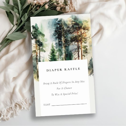 シックなウッドランドの森おむつラッフルベビーシャワー エンクロージャーカード