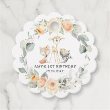 シックなウッドランドアニマルズイエローフローラ1st誕生日