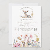 シックなウッドランドアニマルズボホトライバルガールベビーシャワー 招待状 (正面)