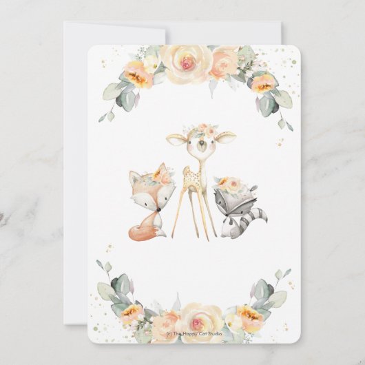 シックなウッドランドイエローフローラグリーンリーベビーシャワー 招待状 (裏面)