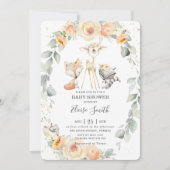 シックなウッドランドイエローフローラグリーンリーベビーシャワー 招待状 (正面)
