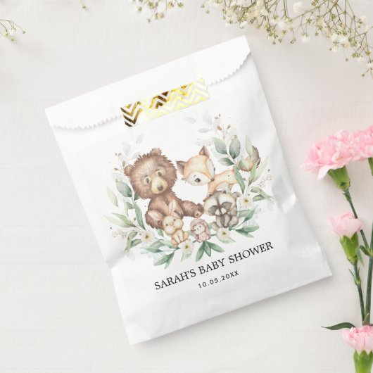 シックなウッドランドフォレストアニマルズニュートラルベビー誕生日 フェイバーバッグ (封をした状態)