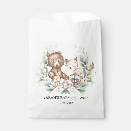 シックなウッドランドフォレストアニマルズニュートラルベビー誕生日 フェイバーバッグ (正面)