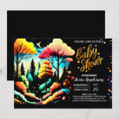 シックなウッドランドフォレストベビーシャワー 招待状 (正面/裏面)