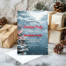 シックなウッドランドホワイトクリスマスツリーパーティー 招待状