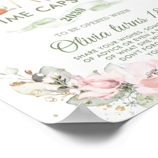 シックなウッドランド動物の緑のフローラタイムカプセル ポスター (角)