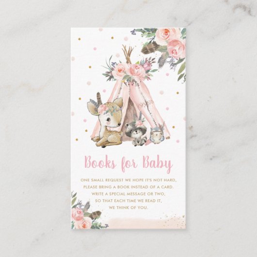 シックなウッドランド動物の部族シャワーブックベビー エンクロージャーカード (正面)