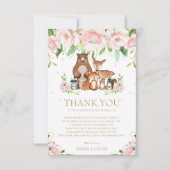 シックなウッドランド動物ピンクのフローラ赤ちゃんシャワー サンキューカード (正面)