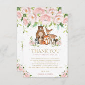 シックなウッドランド動物ピンクのフローラ赤ちゃんシャワー サンキューカード (正面/裏面)
