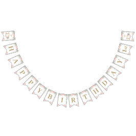 シックなウッドランド動物赤面ピンクフローラ誕生日 バンティングフラッグ