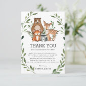 シックなウッドランド森林動物の緑の赤ちゃんシャワー サンキューカード (スタンド正面)