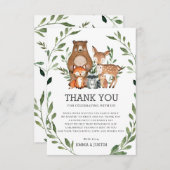 シックなウッドランド森林動物の緑の赤ちゃんシャワー サンキューカード (正面/裏面)