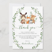 シックなウッドランド緑の森の動物の赤ちゃんシャワー サンキューカード (正面)