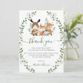 シックなウッドランド緑の森の動物の赤ちゃんシャワー サンキューカード (スタンド正面)