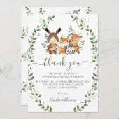 シックなウッドランド緑の森の動物の赤ちゃんシャワー サンキューカード (正面/裏面)